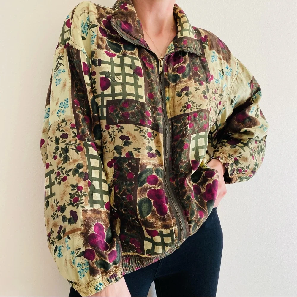 Vintage studio sportif 100% SILK ZIP LIGHT BOMBER JACKET Windbreaker Patchwork - Picture 3 of 10